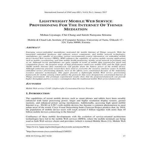 Lightweight Mobile Web Service Provisioning for the Internet of Things Mediat...