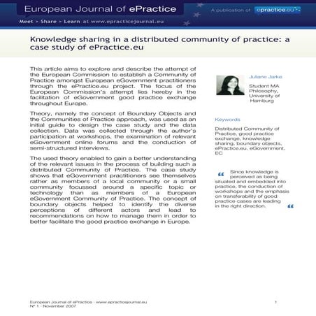 Knowledge sharing in a distributed community of practice: a case study of ePr...