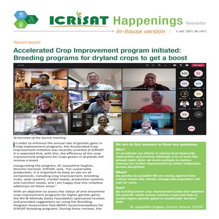 Accelerated Crop Improvement program initiated:Breeding programs for dryland ...