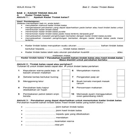 2 kadar tindak balas