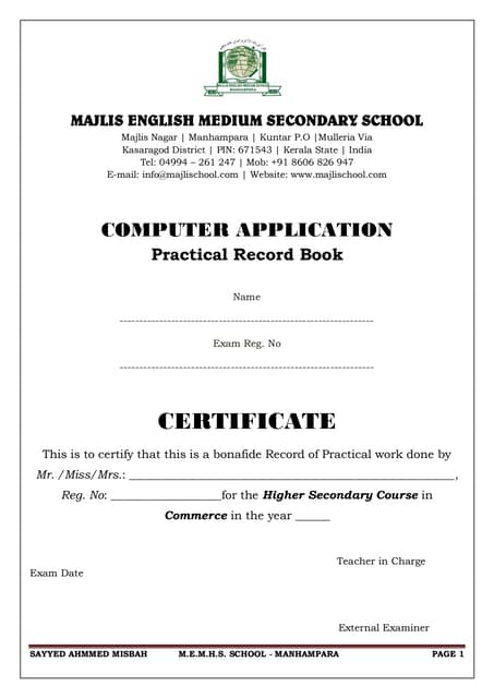 Higher Secondary (Affiliated State Board) Computer Commerce Lab Programmes