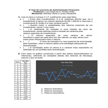 2º lista de exercício de administração financeira