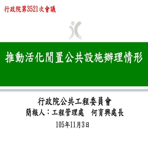行政院簡報 工程會 推動活化閒置公共設施辦理情形（m）