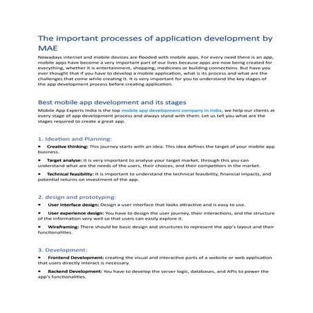 The important processes of application development by MAE