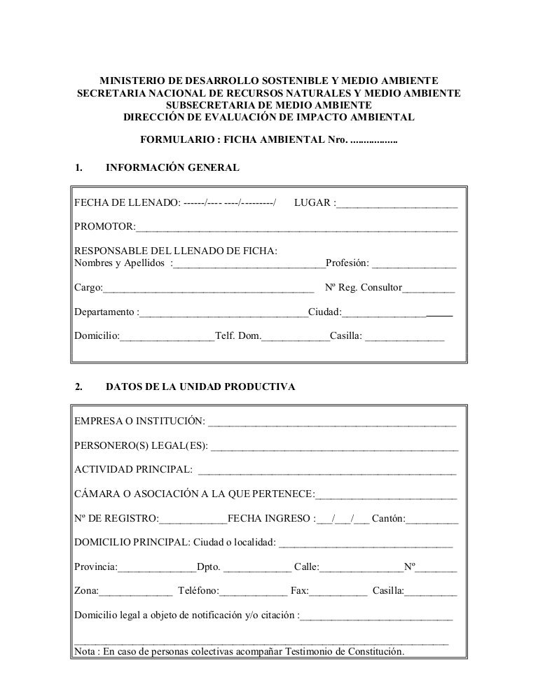 Modelo Ficha Ambiental En Blanco