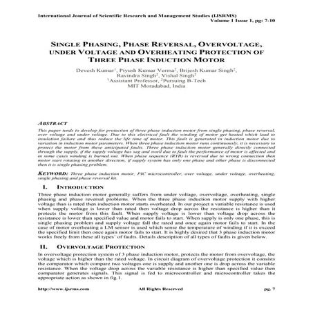 SINGLE PHASING, PHASE REVERSAL, OVERVOLTAGE, UNDER VOLTAGE AND OVERHEATING PR...