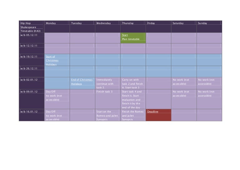 2nd Assignment Timetable