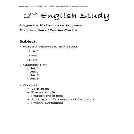 2nd english study  6th grade - march