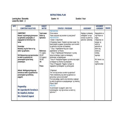 sample Instructional plan for Araling Panlipunan Economics
