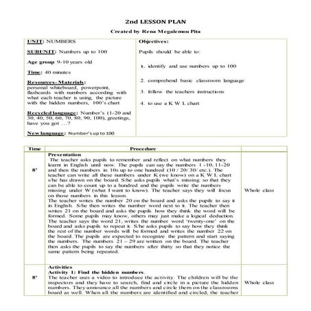 2nd lesson plan numbers Rena Megalemou Pita