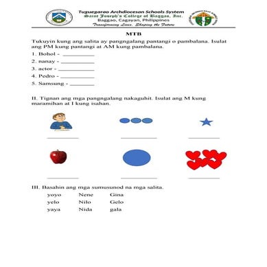 Grade 1 First Monthly Test All subjects. docx | DOCX