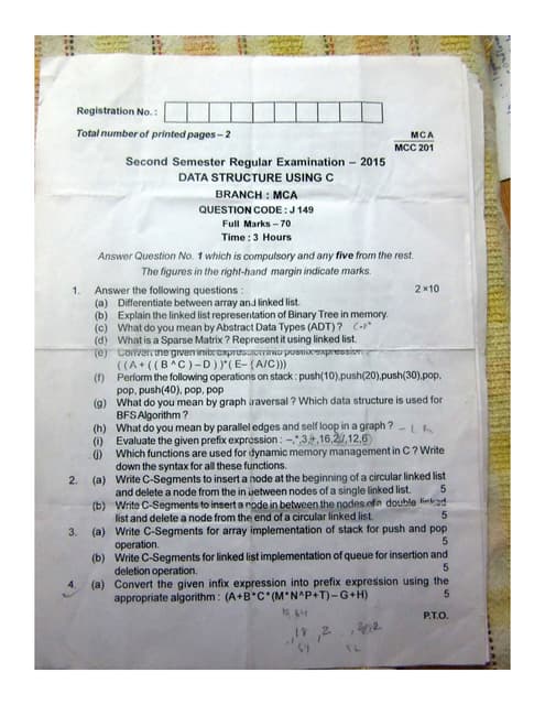 BPUT MCA 2nd sem questions 2015