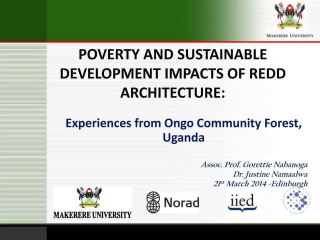 Poverty and sustainable development impacts of REDD architecture: Experiences from Ongo Community Forest
