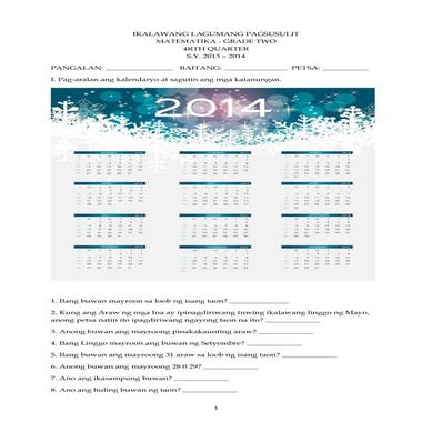 K to 12 MATHEMATICS Grade 2 (4th Quarter 2nd Summative Test)