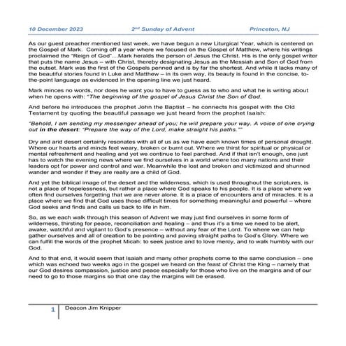 Homily: 2nd Sunday of Advent, Cycle B, 2023