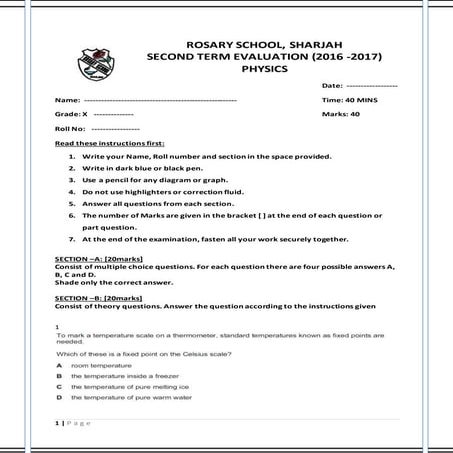 physics 2nd term evaluation