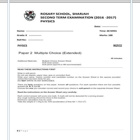 Physics 2nd term exams