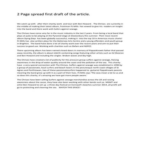 2 page spread first draft of the article