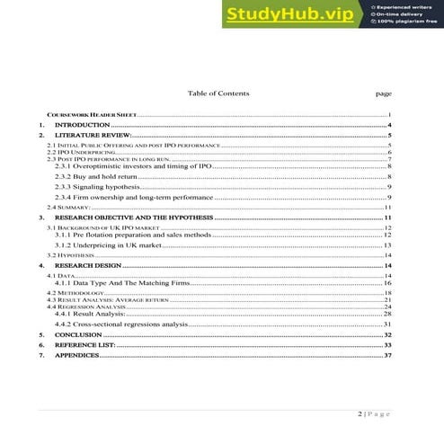 2   P A G E Table Of Contents Page COURSEWORK HEADER SHEET