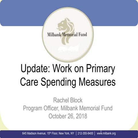 Work on Primary Care Spending Measures