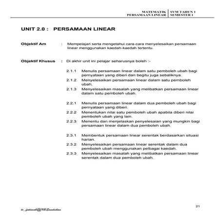 MODUL 2 : PERSAMAAN LINEAR (JAWAPAN) A0310