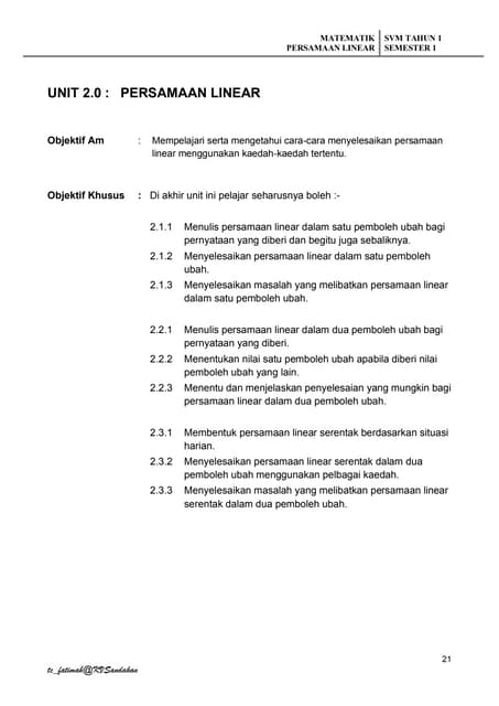 MODUL 2 : PERSAMAAN LINEAR (JAWAPAN) A0310