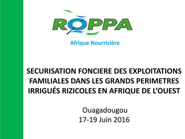 Sécurisation foncière des exploitations familiales dans les grands périmètres irrigués rizicoles en Afrique de l’Ouest