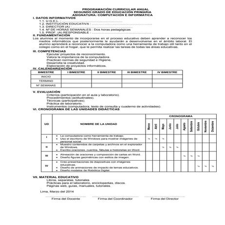 programacion  anual  de computo de 2do.  primaria