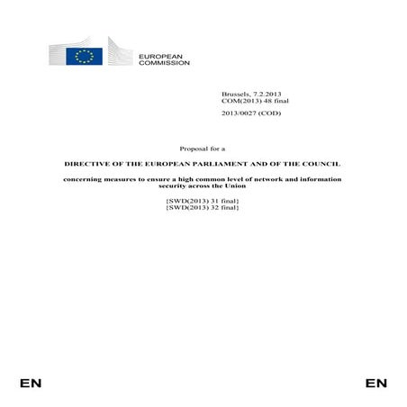 European Directive DRAFT Network and Information Technology Security