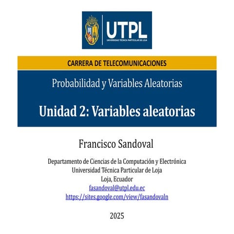 Unidad 2: Variables Aleatorias, Telecomunicaciones