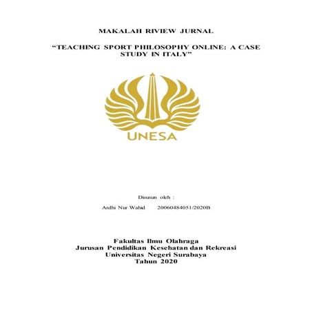 Review Jurnal Teaching Sport Philosophy Online A Case Study In Italy Pdf