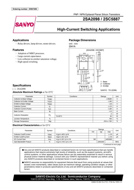 10 Pezzi 2SA2098 Transistor TO-220F A2098 - Reland Sun (Confezione Da 10) - 2