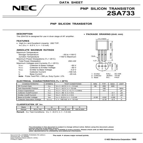 Original transistor PNP A733 KTA733 2SA733 TO-92 New | PDF