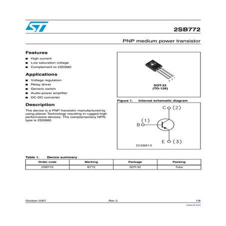 Original PNP Transistor 2SB772 B772 772 SOT-32 New | PDF