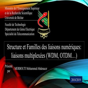 Structure et Familles des liaisons numériques: liaisons multiplexées (WDM, OT...