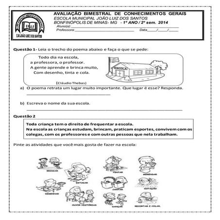 Avaliações 1º Ano