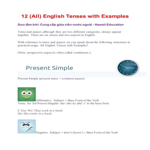 Cung cấp giáo viên nước ngoài - 12 tenses in English 