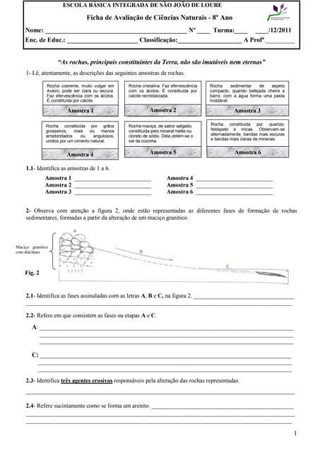 2º teste rochas 7º ano
