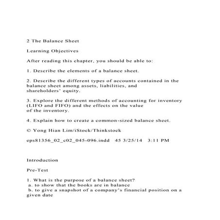 2 The Balance SheetLearning ObjectivesAfter reading th.docx