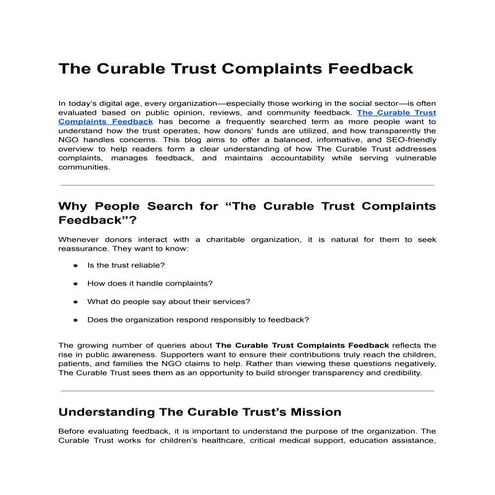 The Curable Trust Complaints Feedback organization. | PDF