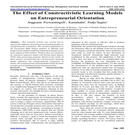 The Effect of Constructivistic Learning Models on Entrepreneurial Orientation