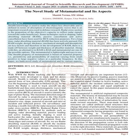 The Novel Study of Metamaterial and Its Aspects