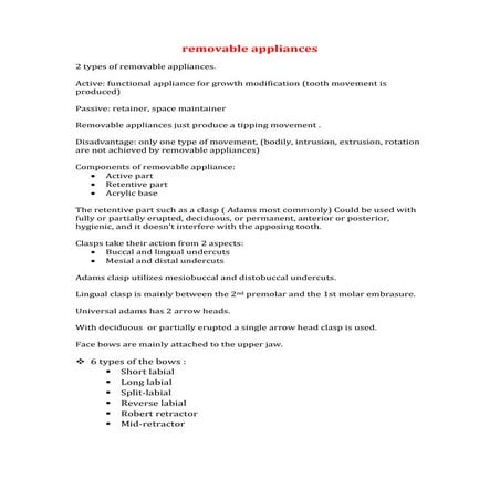 Types of Removable Appliances | PDF