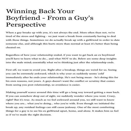 Winning back your boyfriend from a guy's perspective