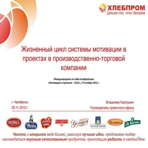 Жизненный цикл системы мотивации в проектах в производственно-торговой компании