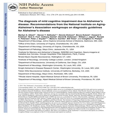 The diagnosis of mild cognitive impairment due to Alzheimer’s disease ...