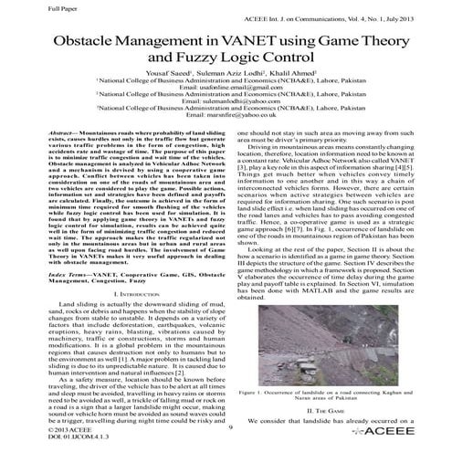 Obstacle Management in VANET using Game Theory and Fuzzy Logic Control