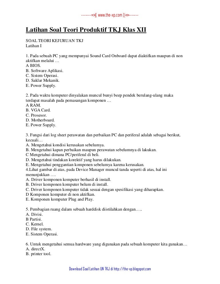 3 Kumpulan Latihan Soal Ujian Nasional Teori Produktif Tkj Klas Xii