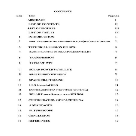content page for power transmission via sps