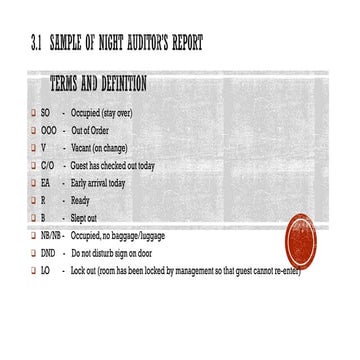 3.1 Sample of Night Auditor's Report